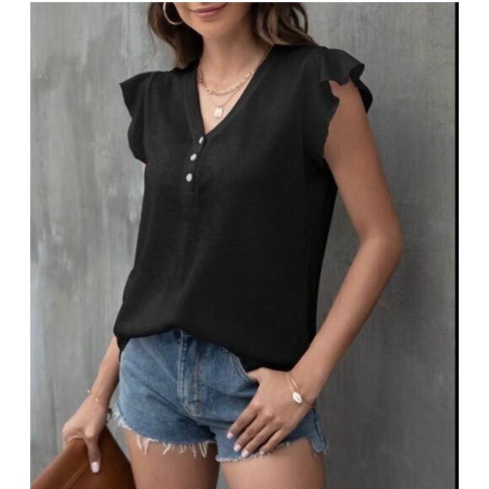 Lily Women’s Flutter Sleeve Top Shirt sz M NEW # bag 201